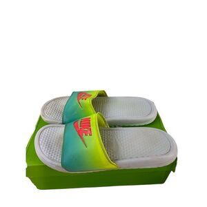 Nike sandals size 11 soccer slides slip ons green white